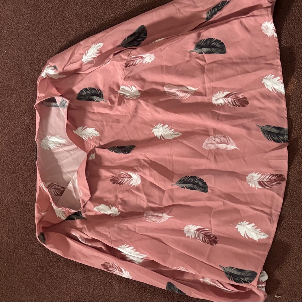 Pink Shirt with Feather Print
